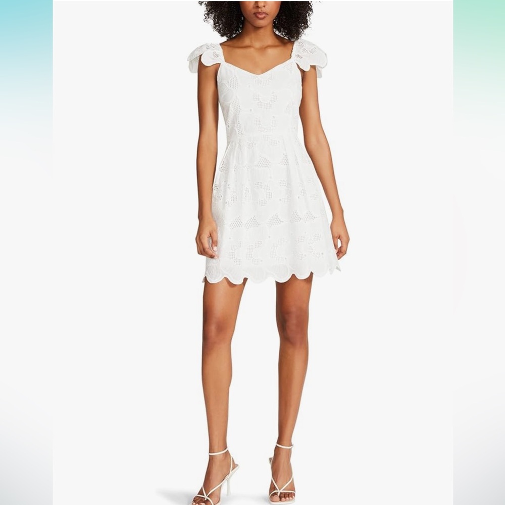 NWT Steve Madden White Sweetheart Ruffle Sleeve Eyelet Mini Dress - Sierra